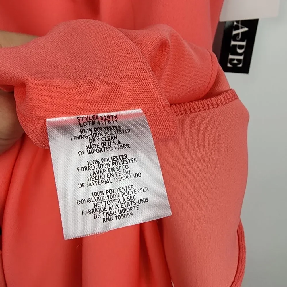 XSCAPE WOMENS 14 Double Strap Crepe Dress Coral HI LOW SLEEVELESS RUFFLE NWT NEW - Picture 6 of 11